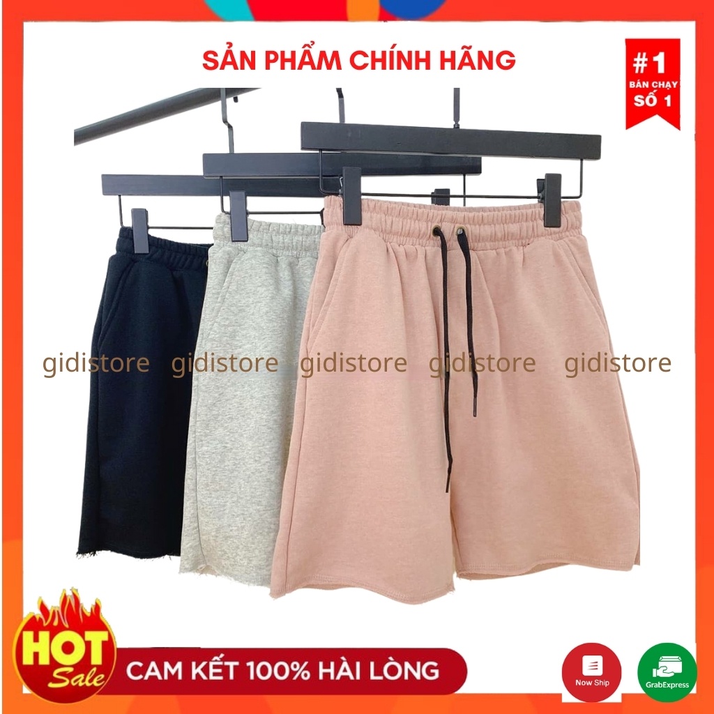 Quần Short basic thun Nam Nữ Unisex màu Đen/ Xám/ Hồng vải da cá tici rách gấu không lai co giãn form rộng chính hãng