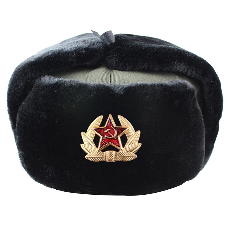 Yayuanfeng Soviet ushanka Mũ lông + huy hiệu USSR quân đội mùa đông