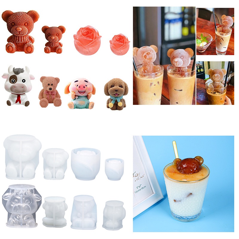 Khuôn Silicone Làm Đá Hình Gấu 3D