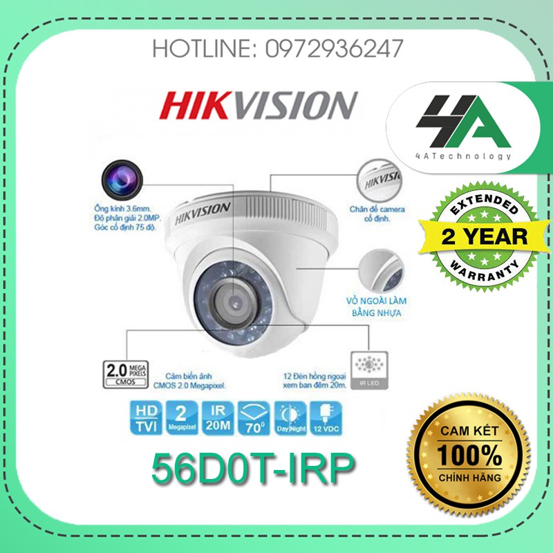 Camera analog TVI 2 MP HIKVISION 2CE56D0T-IRP (chính hãng Hikvision Việt Nam)