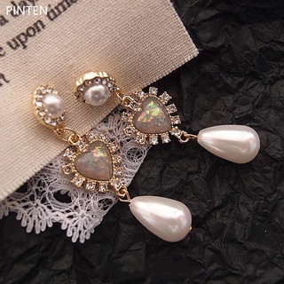 🌈🌈🌈🌈S925 Bạc Kim ins Baroque Tình Yêu Kim Cương Giọt Nước Ngọc Trai Retro Thời Gian Bông Tai Micro dát Đá Quý Ngọc Trai Bông Tai Kẹp Tai