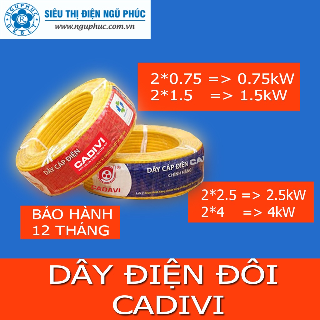 DÂY ĐIỆN ĐÔI VCmo Cadivi 2x0.75mm; 2x1.5mm