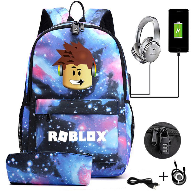 Set balo laptop 4 món hoạt hình game Roblox sức chứa lớn cho nam nữ/trẻ em