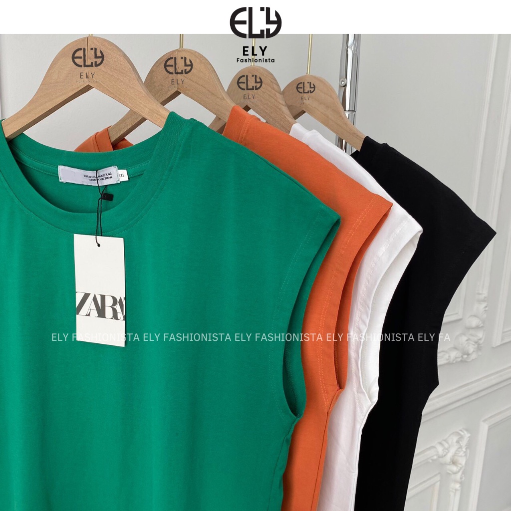 Áo thun nữ cổ tròn cotton tay hến sát nách phong cách hàn quốc from rộng ba lỗ phông trơn đen trắng basic ELY210.
