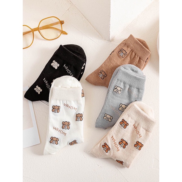 Tất vớ cổ cao nữ họa tiết gấu nhiều màu dễ thương thời trang Unisex Hàn Quốc - Only Store