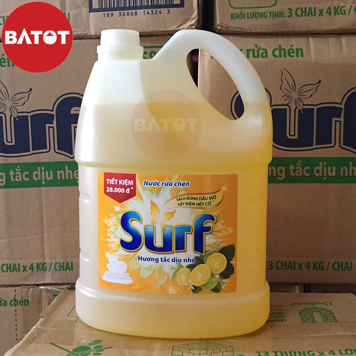 Nước Rửa Chén Surf Hương Tắc Dịu Nhẹ Can 4kg