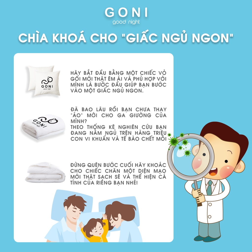 Ruột gối ôm hơi bông gòn GONI trắng tinh khiết hỗ trợ tư thế ngủ thoải mái dễ chịu