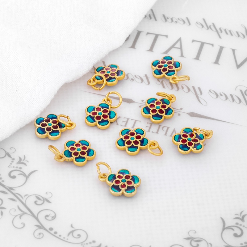 Mặt Dây Chuyền/ Khuyên Tai/ Vòng Tay/ Dây Chuyền Hình Hoa Năm Cánh Màu Vàng 18k 9mm diy