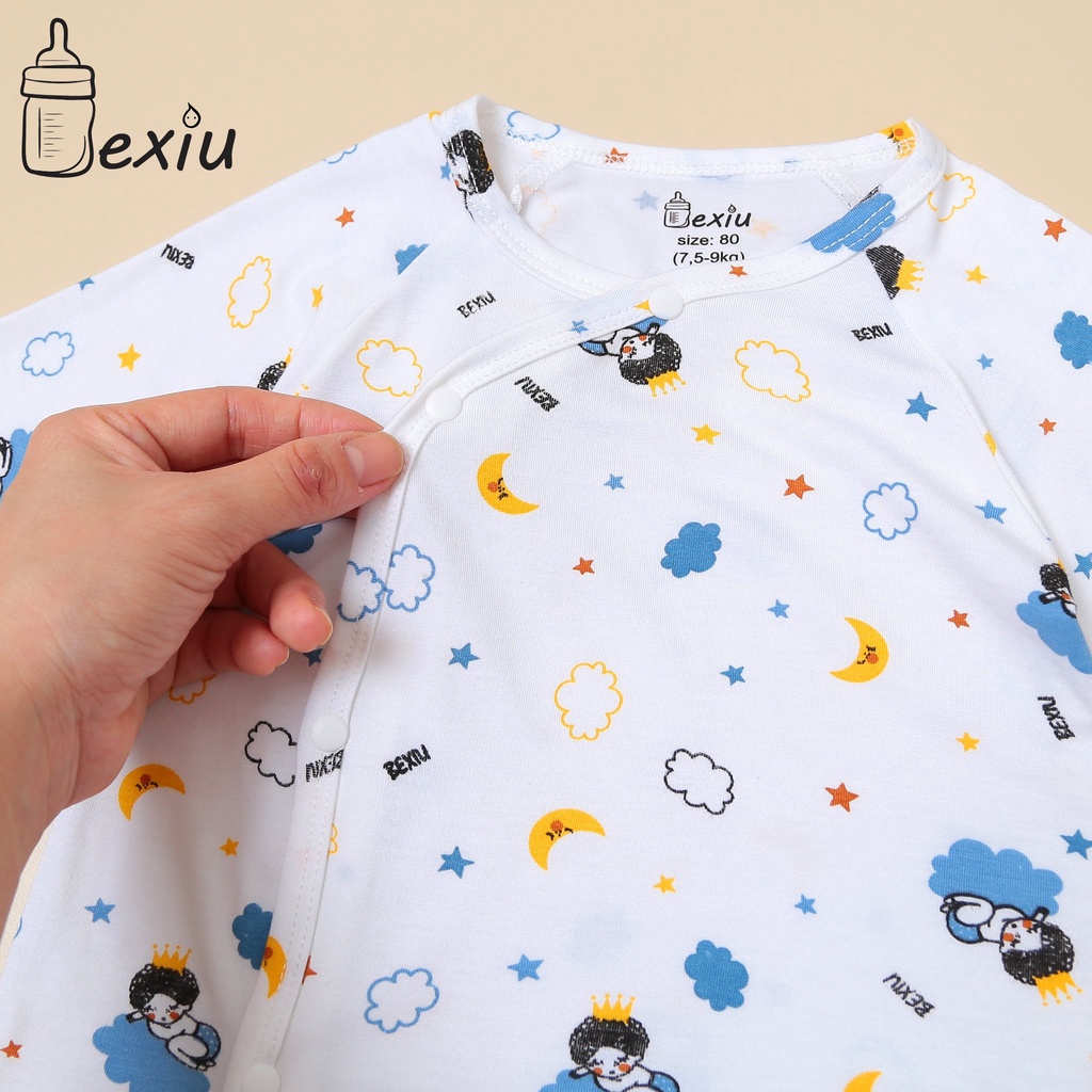 [Bé 3-9kg] Áo cài lệch sơ sinh dài tay in hình Bexiu Bé xíu cho bé trai bé gái từ 3-9kg