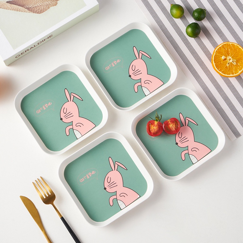 Set 4 Đĩa Đựng Thức Ăn Họa Tiết Hoạt Hình Dễ Thương