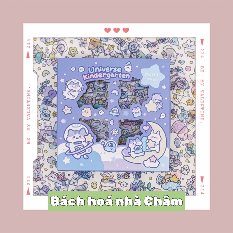 Sticker hộp 100 tấm 1000 hình cute Universe Kingerganter (PVC)