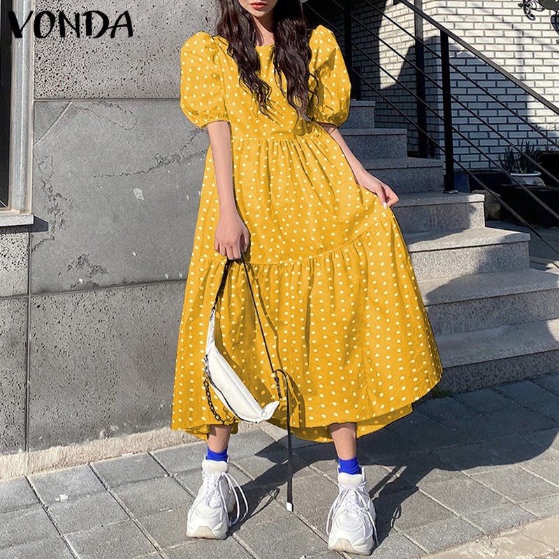 Đầm Ngắn Tay VONDA Cổ Tròn Họa Tiết Chấm Bi Cho Nữ | BigBuy360 - bigbuy360.vn