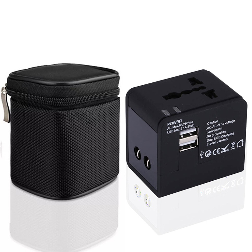 Adapter chuyển ổ cắm du lịch 2 cổng USB 2.1A túi kéo