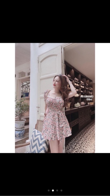 115k Đầm hoa ngực phối ren