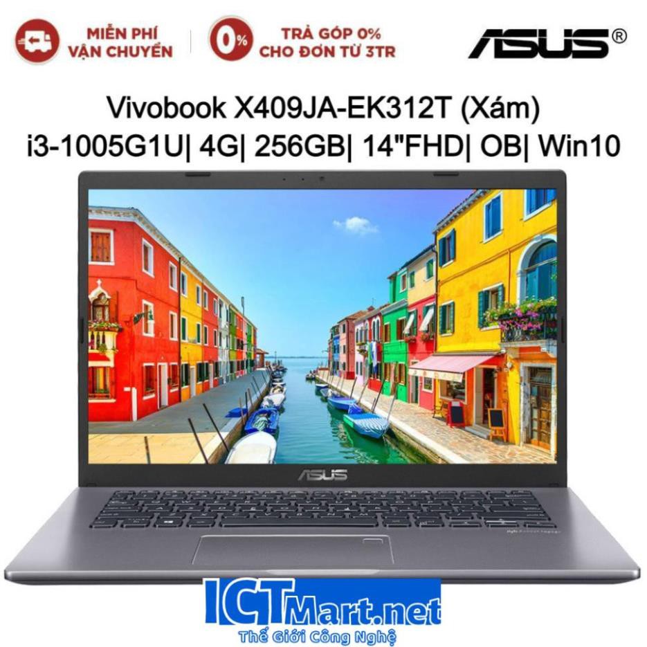 Laptop Asus Vivobook X409JA-EK312T Xám i3-1005G1U| 4G| 256GB| 14"FHD| OB| Win10