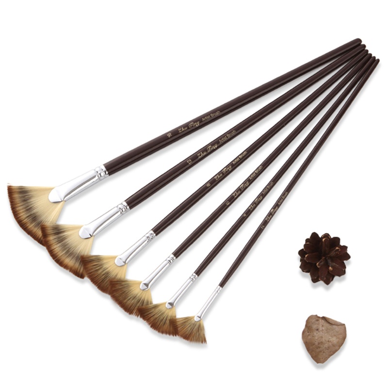 Set 6 Cọ Vẽ Tranh Sơn Dầu Nghệ Thuật DIY Hình Quạt Tay Cầm Bằng Sợi Nylon