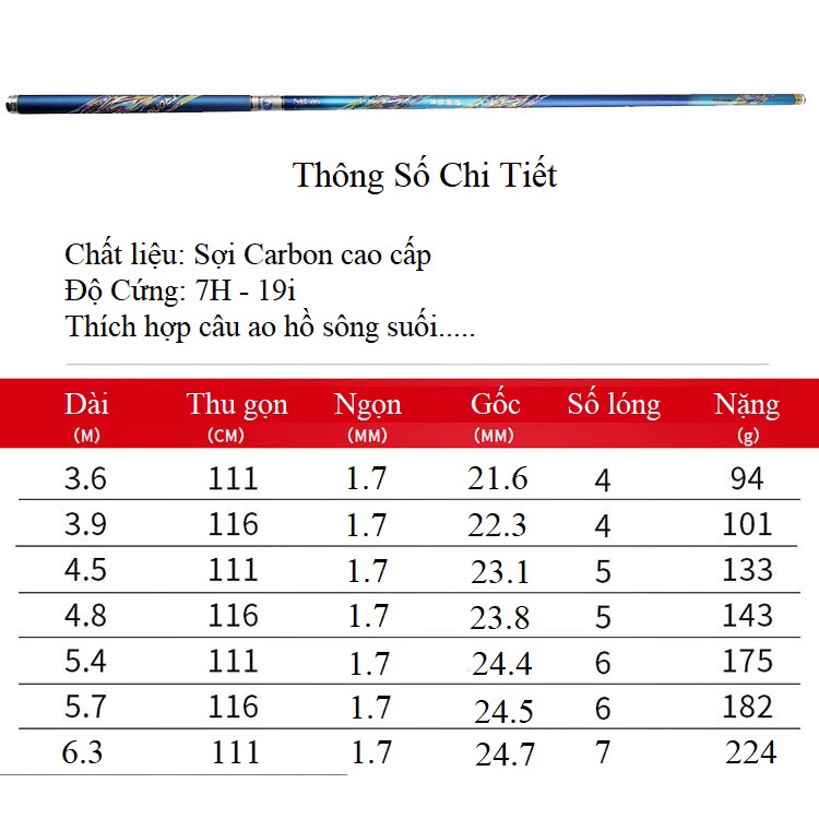 Cần Câu Tay Carbon 7H Cao Cấp Cần Câu Đài Chiến Mã Siêu Nhẹ Tặng Kèm Ngọn Phụ CC8