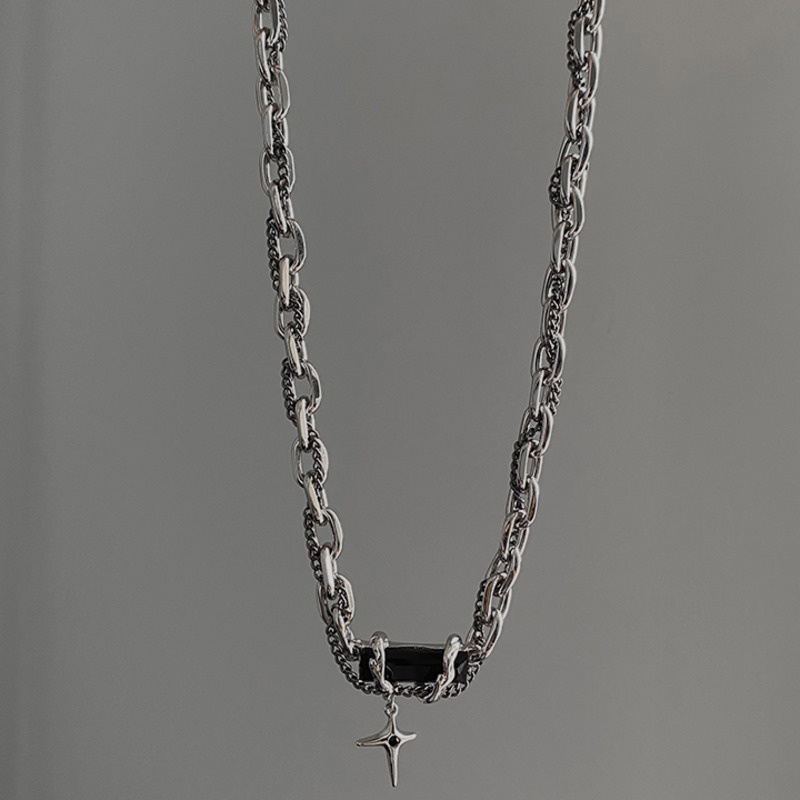 Vòng cổ Nhiều Lớp Đính Đá Zircon Đen Phong Cách Hip Hop Đường Phố Cho Nam Và Nữ