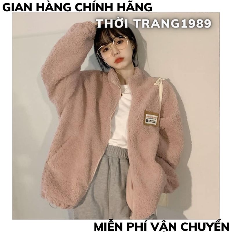 Áo khoác Áo Khoác Lông Cừu PICHI Ulzzang Dạo Phố Phong Cách Cổ Cao- Áo Lông Kéo Khoá Thêu Logo Unisex Hàn Quốc XƯỞNG MAY