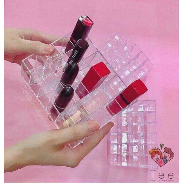 Hộp Đựng Trong Suốt 24 Ngăn Đứng Son Môi Trang Điểm Hình Tứ Giác