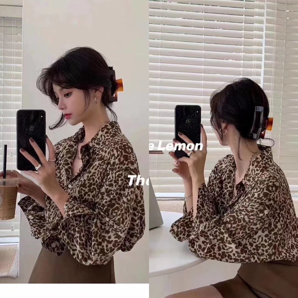 Áo Sơ Mi Nữ Dài Tay Họa Tiết Da Báo Thời Trang Hàn Quốc Mới