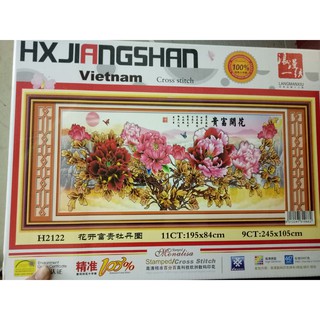 tranh thêu chữ thập hoa mẫu đơn kt 1m95