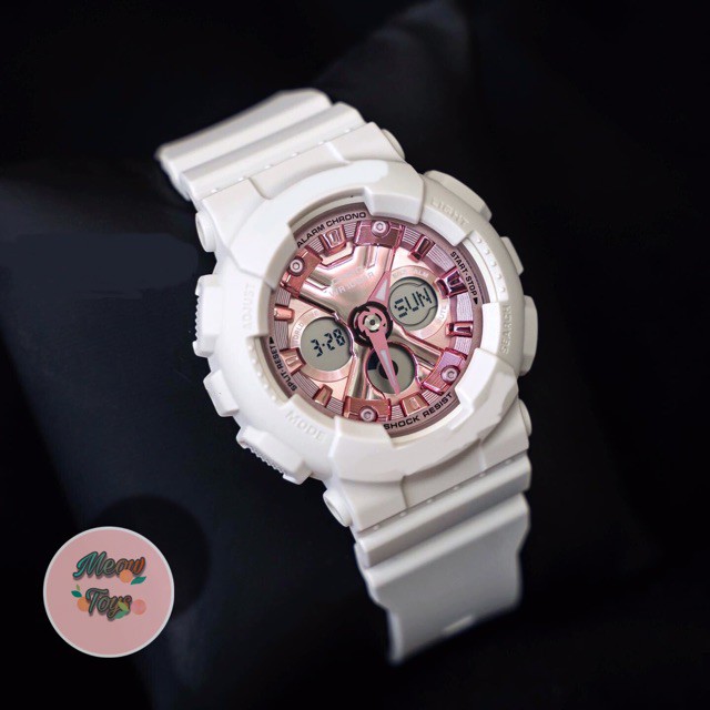 Đồng hồ nữ GA-120 dây nhựa màu trắng - nền mặt màu hồng ,đồng hồ học snh