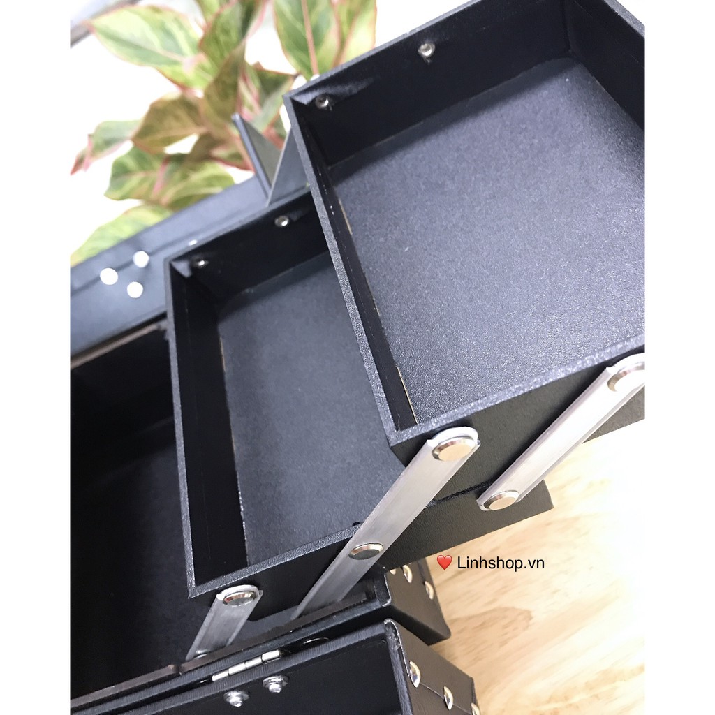 [Bảo hành 12th] Hộp đựng mỹ phẩm có ổ khoá đựng đồ trang điểm cá nhân, dụng cụ nối mi màu đen sang trọng