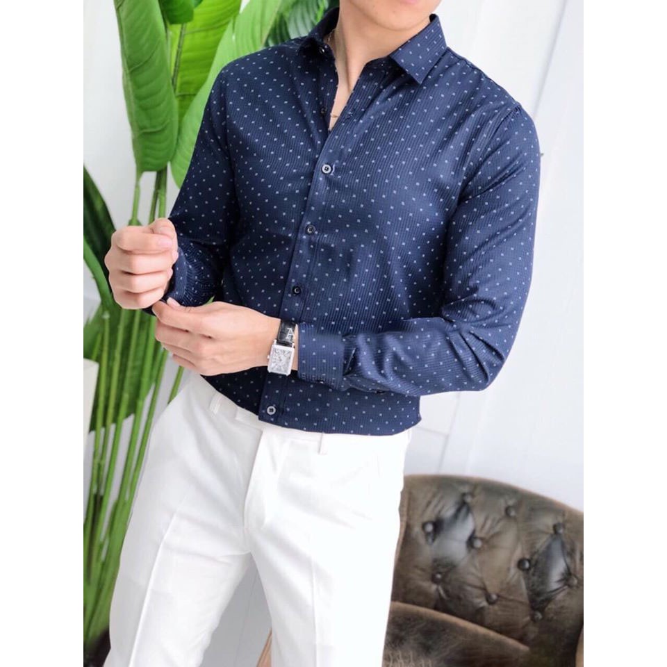 Áo Sơ Mi 1𝖍𝖆𝖓𝖉 Sơ Mi Nam Chấm Bi Dài Tay Chất Liệu  Slim Fit Sang Trọng Lịch Lãm - Mặc Là Đẹp - Mã SMCB