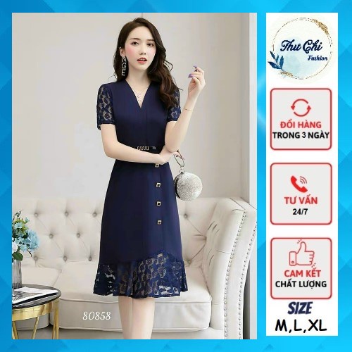 < size L, XL > Đầm nữ dáng suông chất thun umi co giãn tốt phối tay ren cao cấp