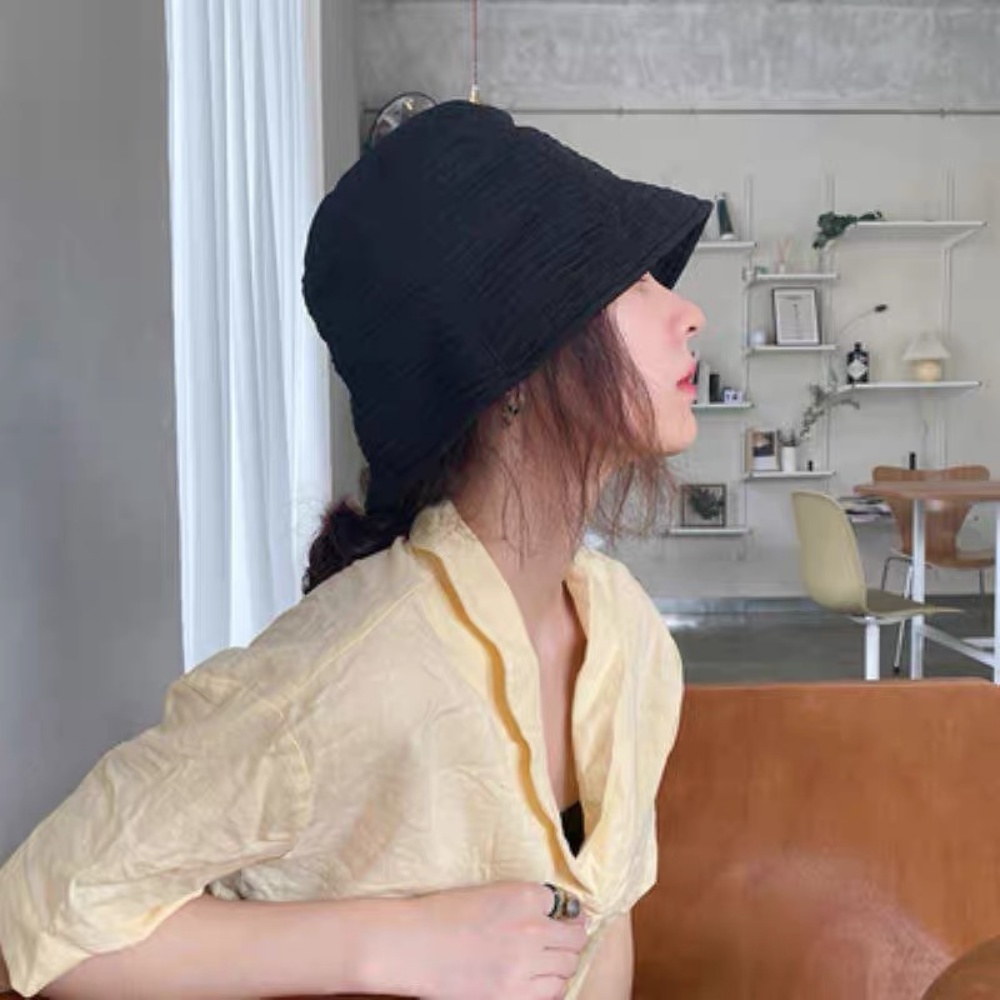 Nón Bucket Vành Cụp Phong Cách Hàn Quốc Jussy Official Kiểu Mũ Tai Bèo Vải Cotton Sọc Ngang Thời Trang Thu Đông Cho Nữ