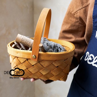 Rổ mây tay gỗ trang trí chụp ảnh, nhà cửa, decor cửa hàng