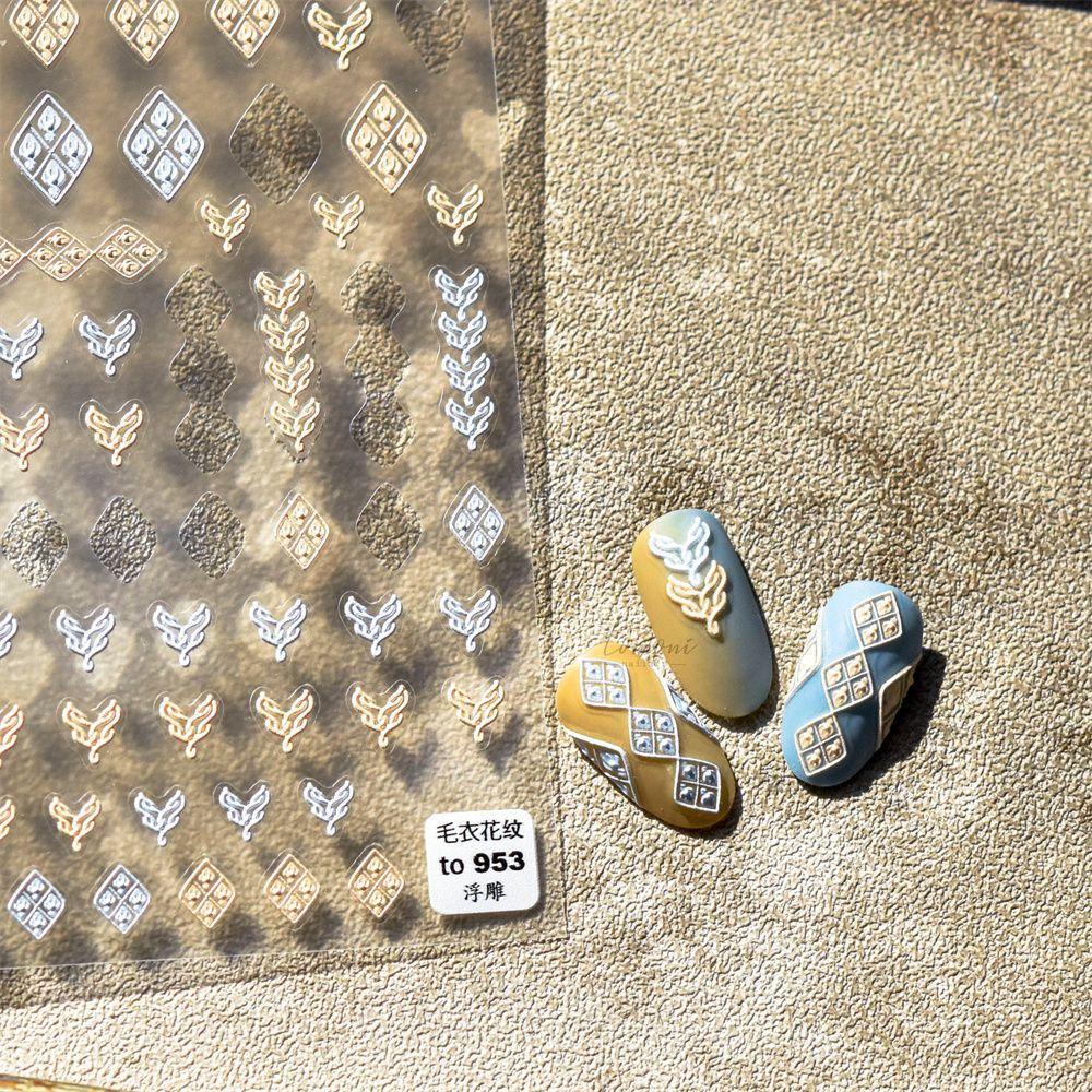 OCEANMAP Miếng Dán Trang Trí Móng Tay Họa Tiết Đan Len 5D DIY