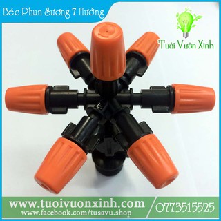 Bộ Béc Tưới Phun Sương 7 Hướng Cam Có Van Chống Rỉ - Chân Ren 21, Dùng Tưới Lan, Rau, Cây Kiểng