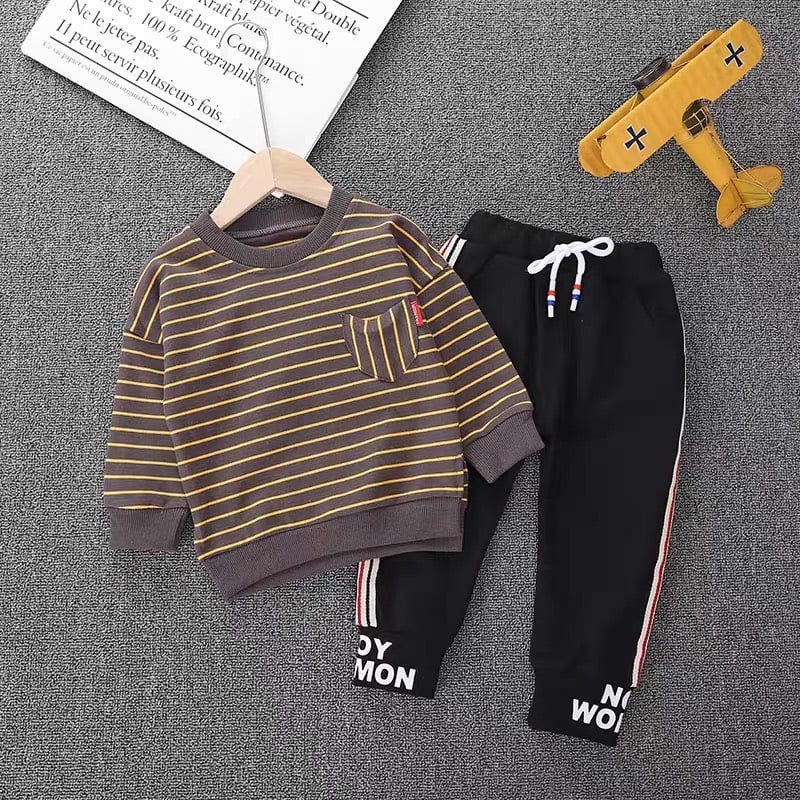 Bộ Nỉ Kẻ Thu Đông Cho Bé Trai Và Bé Gái 8 Đến 28 Kg Hàng VNXK Chaarlie Kids