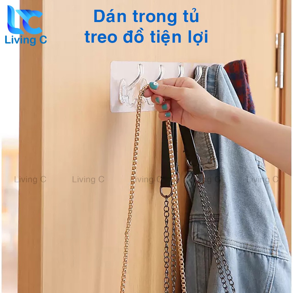 Móc treo quần áo dán tường Living C, giá treo đồ 5 móc kép nhựa loại lớn không cần khoan đục tiện lợi _T5M