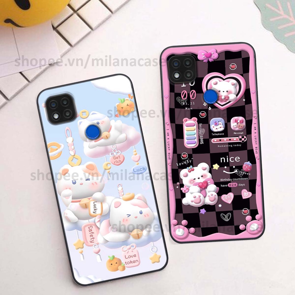 Ốp Xiaomi Redmi 9C hình đồng hồ icon gấu mèo cute cực dễ thương ngộ nghĩnh