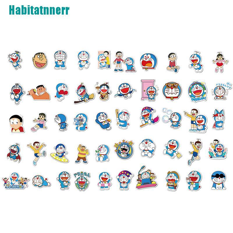 Set 50 Sticker Doraemon Dán Trang Trí Xe Hơi / Xe Máy / Hành Lý / Ván Trượt / Xe Hơi