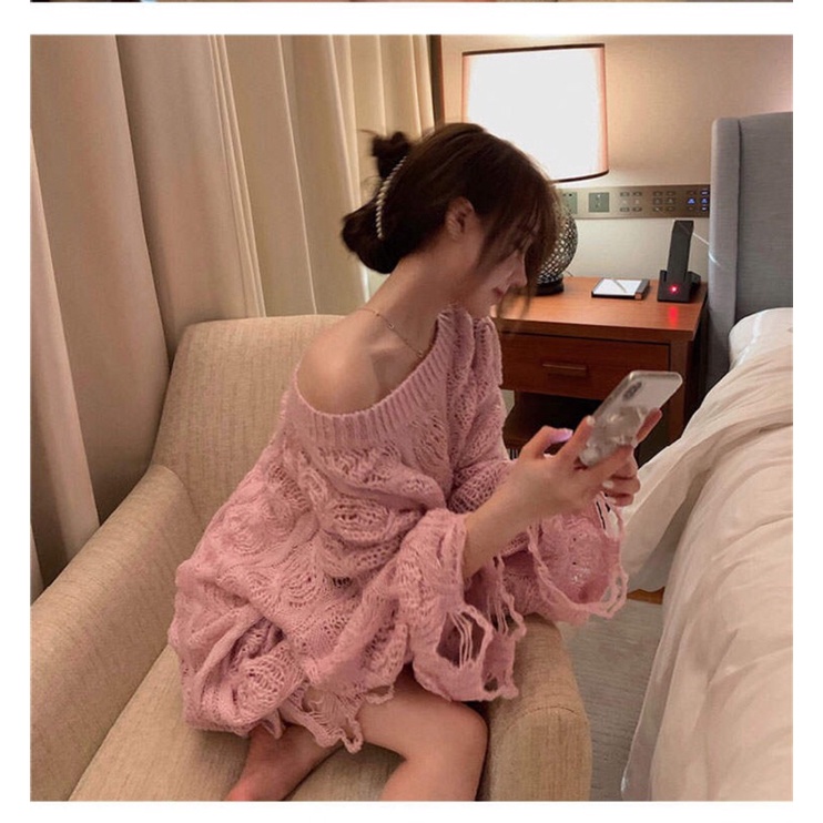 YAS0820-Áo len rách dáng dài