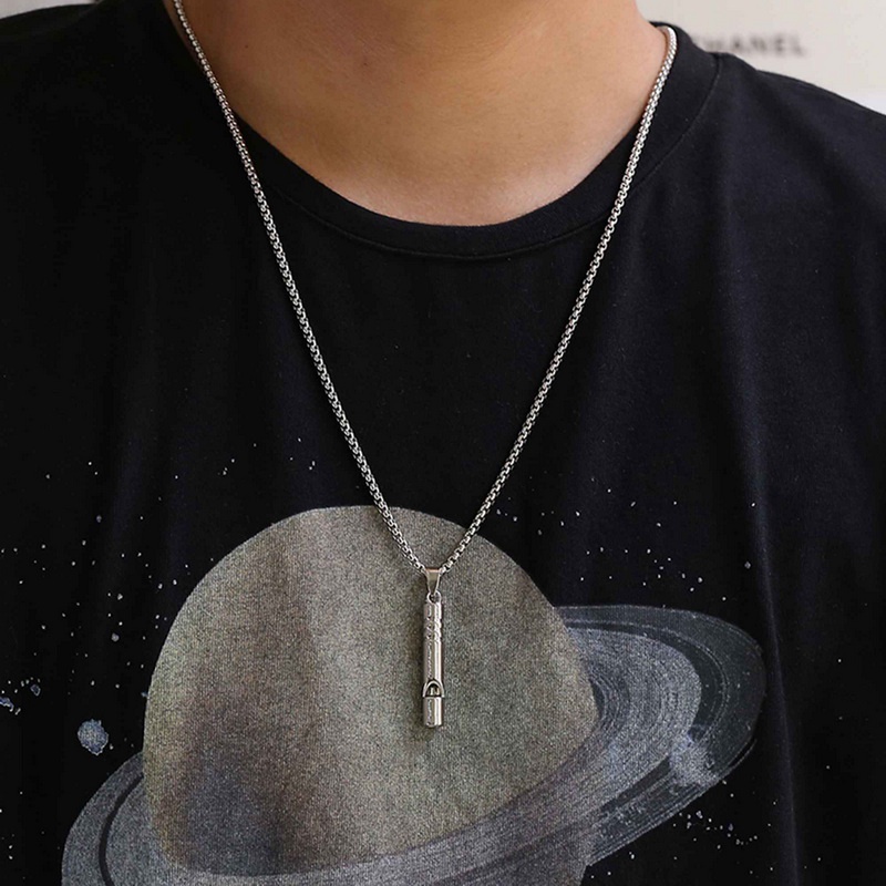 Dây chuyền bằng thép không gỉ mạ bạc mặt hình chữ nhật / hình chiếc còi phong cách thời trang cho nam WC063 # 5040