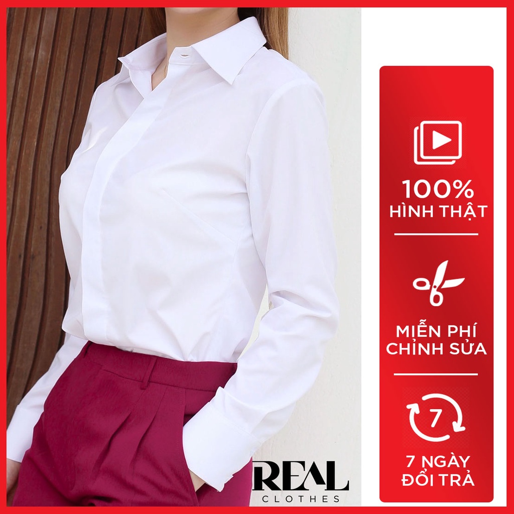 Sơ mi nữ tay dài công sở dáng ôm office trắng_REAL