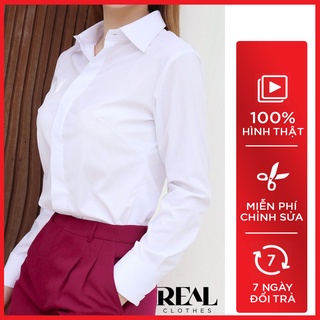 Sơ mi nữ tay dài công sở dáng ôm office trắng_REAL