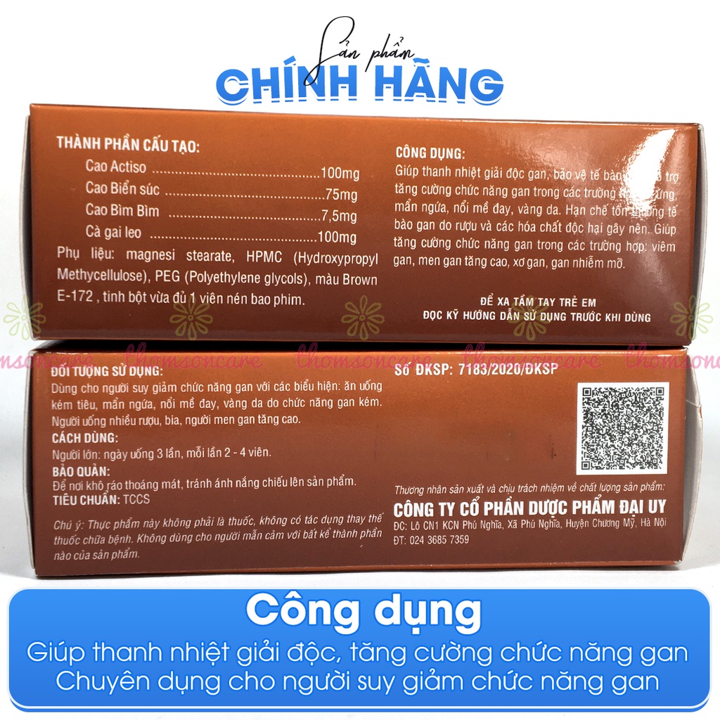 Bổ gan Boganew hộp 100 viên Tăng cường chức năng gan - Bổ gan - lợi mật từ cao atiso và cà gai leo Đ.Y