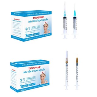 Bơm tiêm 1ml, 3ml, đã tiệt trùng, sử dụng 1 lần, Tanaphar, hộp 100 chiếc