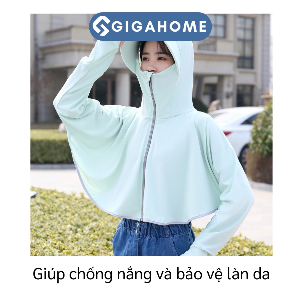 Áo Khoác Nữ Chống Nắng Tia UV tay Dài Có Mỹ Trùm Đầu Dáng Xòe Croptop GIGAHOME 9332