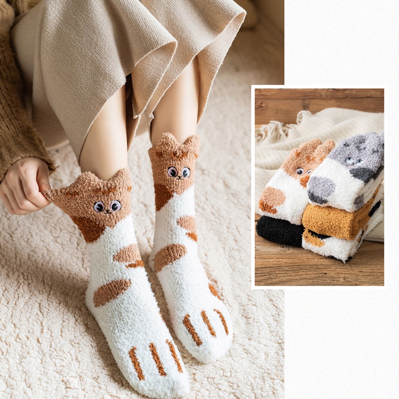 Tất len lông cừu nữ cổ cao thêu họa tiết đôi mắt cho mùa thu đông