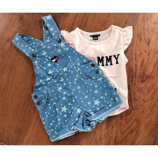 Set yếm bé gái cộc tay 2-7 tuổi rời chữ Tommy và ngôi sao, Yếm jean cho bé hàng khỏe khoắn thời trang