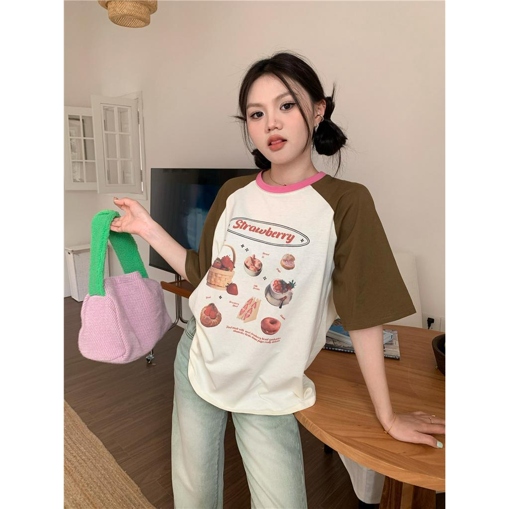 Áo Thun Raglan Tay Ngắn Màu Sắc Tương Phản Dễ Phối Đồ 62747