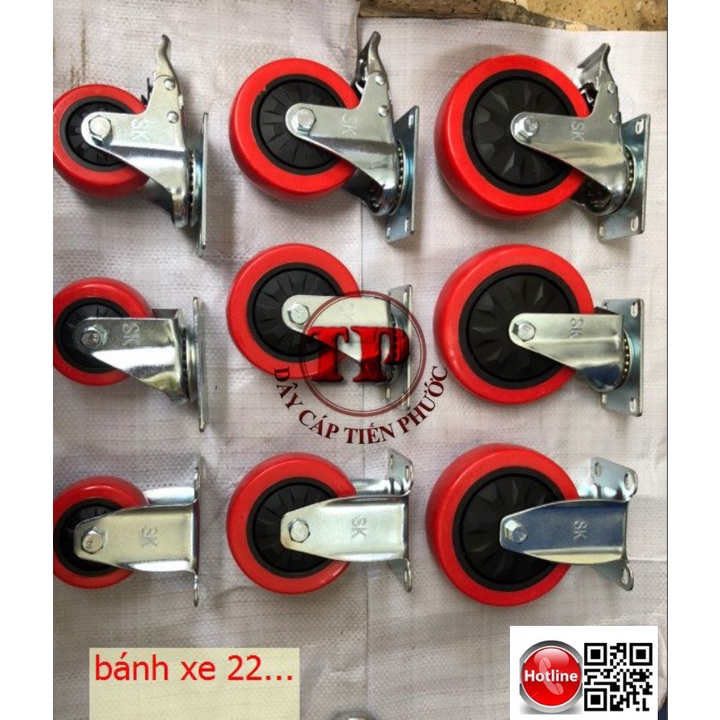 Bánh xe đẩy nhựa PVC đỏ 75mm, 100mm, 125mm