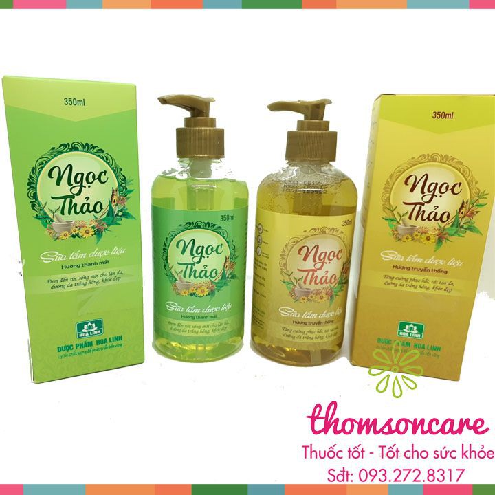 Sữa tắm thảo dược Ngọc Thảo 350ml - Chai có vòi của dược Hoa Linh, từ vitamin E, chè xanh, lô hội và dược liệu